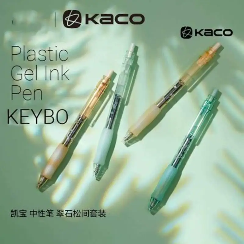 Kaco KEYBO Gel Ink Pen Set, 4pcs Bamboo Pattern Plastic Transparent Holder Soft Grip Aesthetic Pens, Taking Notes Dairy Writing 3