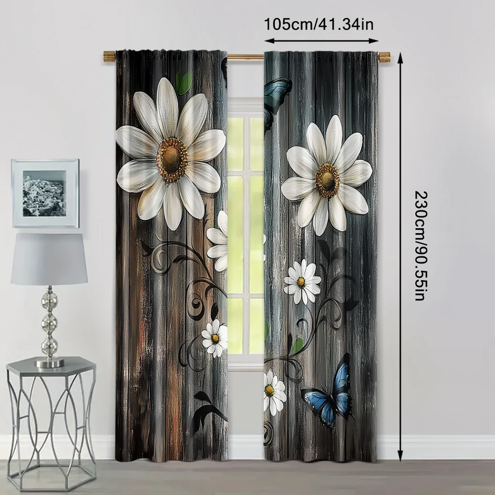 2pcs, Curtains Digital Printed 2D print Daisies And Butterflies Machine Washable Polyester (without rod) Art Deco Festive Use 4