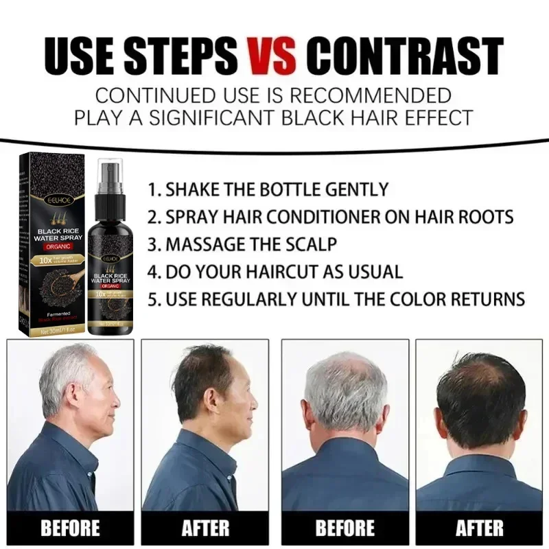 Hair Growth Serum Hair Growth Spray Hair Coloring Product Gray White Hair Treatment Serum White To Black Repair Natural Color Black Rice Nourish Spray Anti Loss Hair