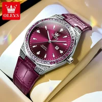OLEVS 5606 Diamond Lap Leather Strap Waterproof Luminous Ladies Luxury Women's Watches Wristwatch Quartz Watch for Women Relogio