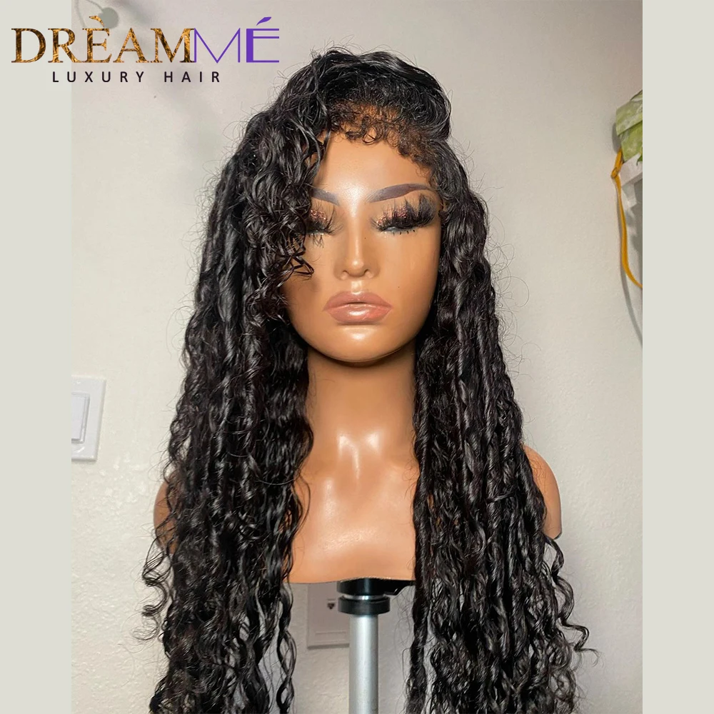 180% Deep Water Wave Curly Baby Hair Lace Wig Kinky Edges Lace Front Wig Human Hair PrePlucked 13x6 Transparent Frontal