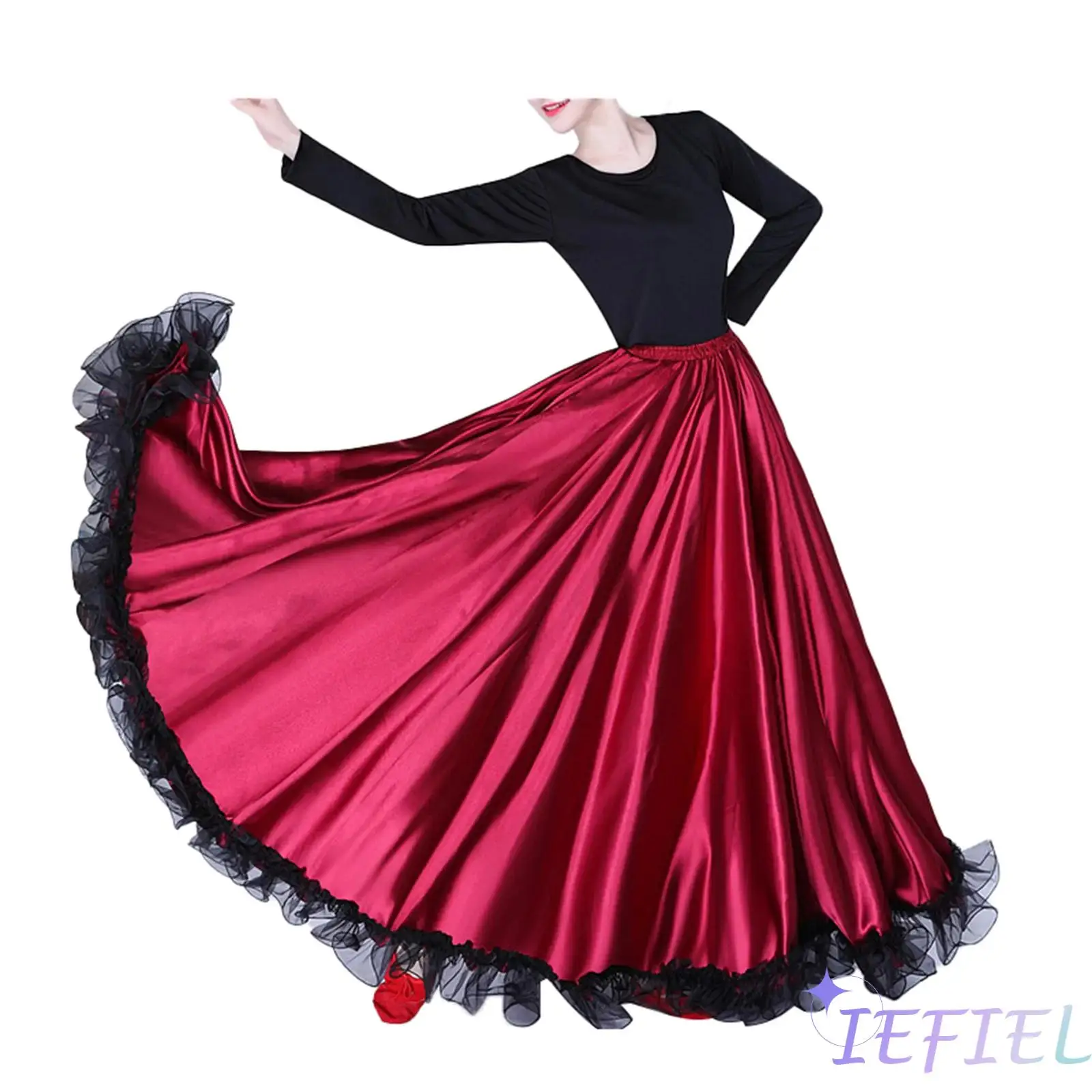 

Women Spanish Flamenco Mexican Dancewear Long Full Circle Folklorico Dance Costume Belly Dance Ruffled Hem Big Swing Maxi Skirt