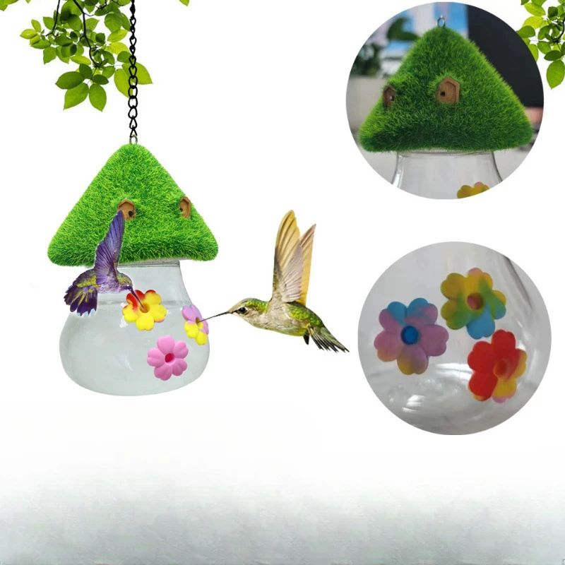 Hummingbird Feeder Outdoor Portable Hanging Tie Dyed Silicone Flower Feeder Courtyard Fun Decoration Mushroom Shaped