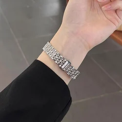 Elegant Women's 14mm Wide Metal Watch Strap - 44 45 46 49mm (Silver)