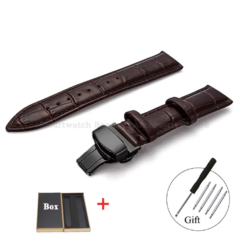 Luxurious Leather Watch Strap with Universal Metal Butterfly Clasp - Multiple Size Options Available