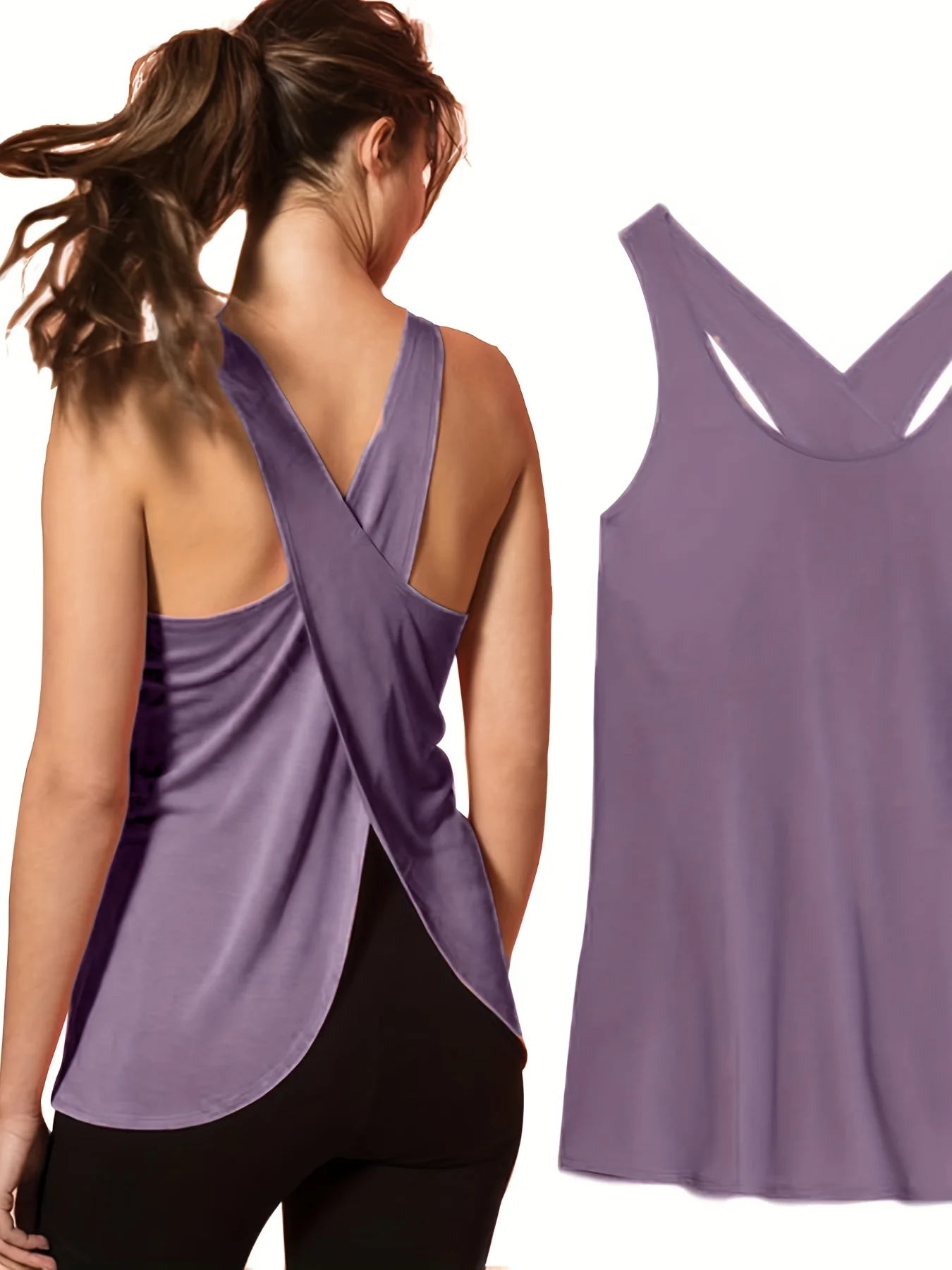 

Women's Activewear: Solid Wrap Back Sports Tank Tops - Sleeveless, Breathable & Asymmetrical Hem Fit - Perfect For Fitness & Wor