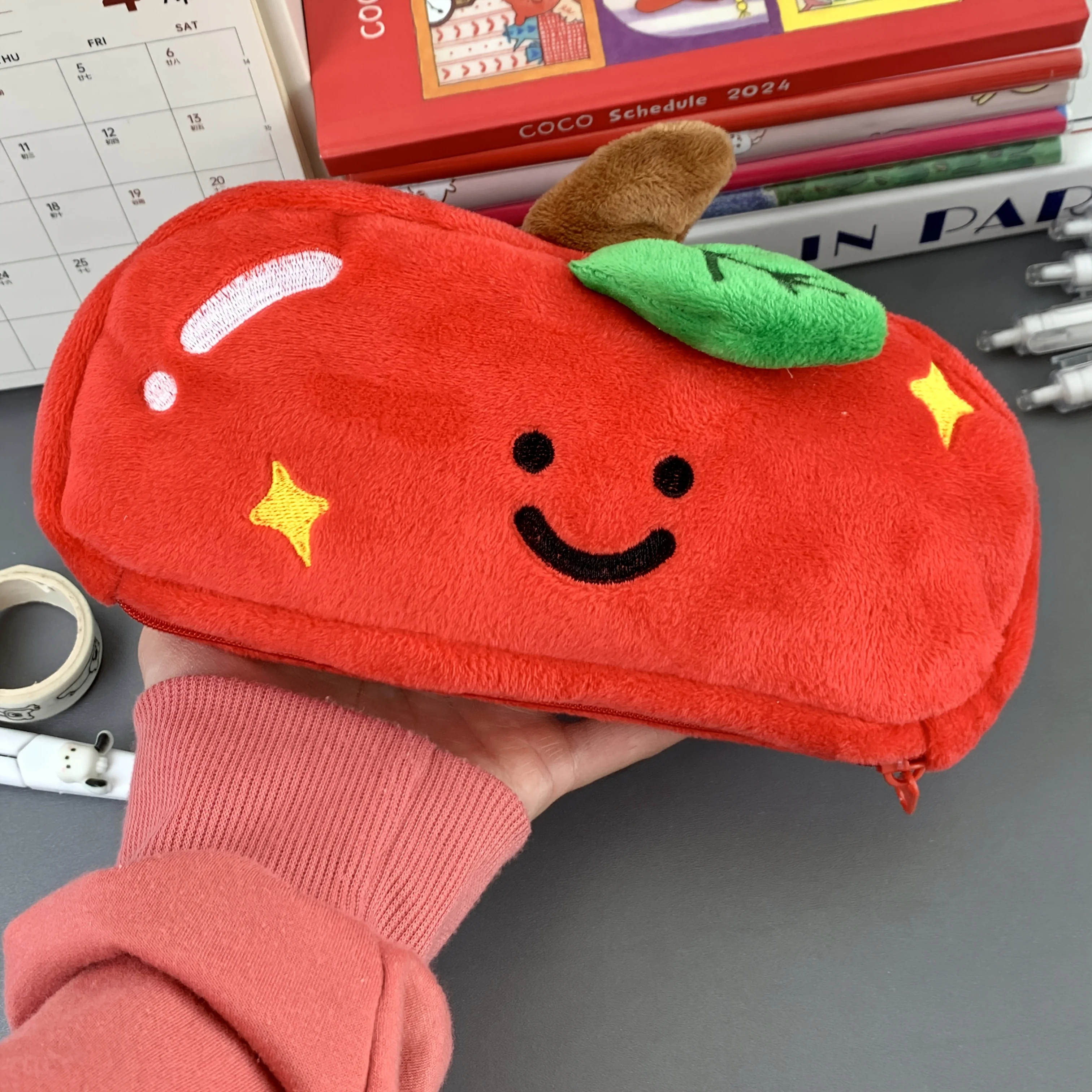 Red Apple Pencil Case/Makeup Bag/Portable Bag Large Capacity Pen Case Mark Pen Storage Bag Back to School Gift