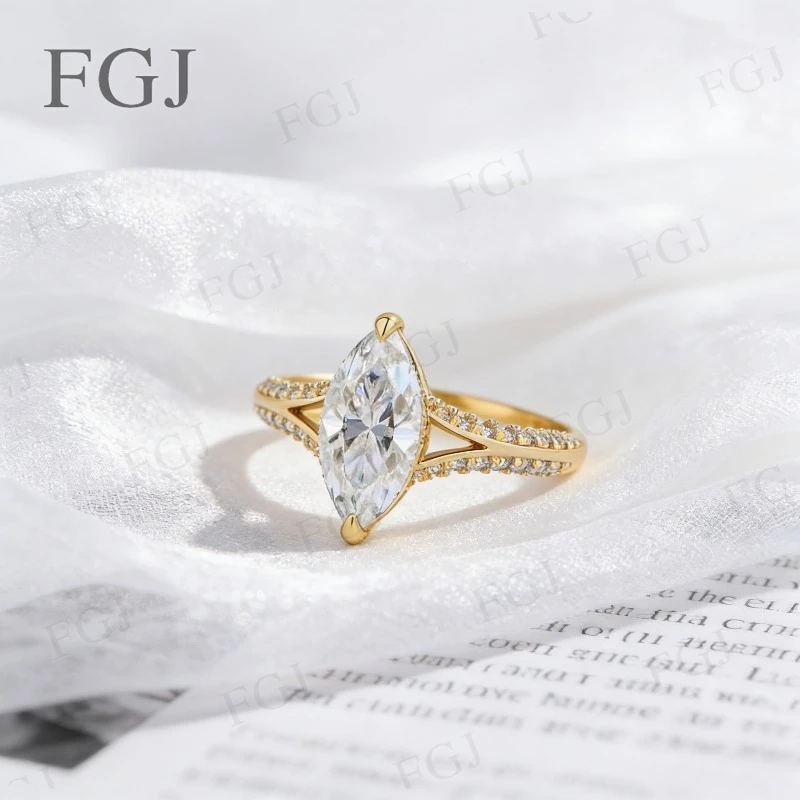 Luxuriöse Marquise-Schliff Moissanit Stapelringe S925 Silber Geteilter Schaft 2ct Verlobungsring Damen Brautsets Hochzeitsschmuck – Detail 7