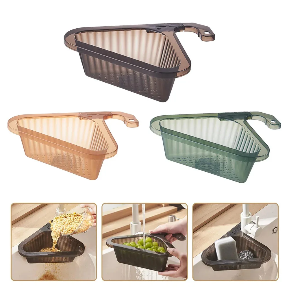 Kitchen Storage Rack Triangular Sink Strainer Sink Filter Basket Corner Drain Basket Extendable Handle Hanging Filtering Drain Rack