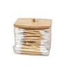 1Pcs Cotton Swab Holder, Cotton Swab Dispenser with Bamboo Lids,Bamboo Bathroom Storage Jars Storage Containers Clear Plastic 5