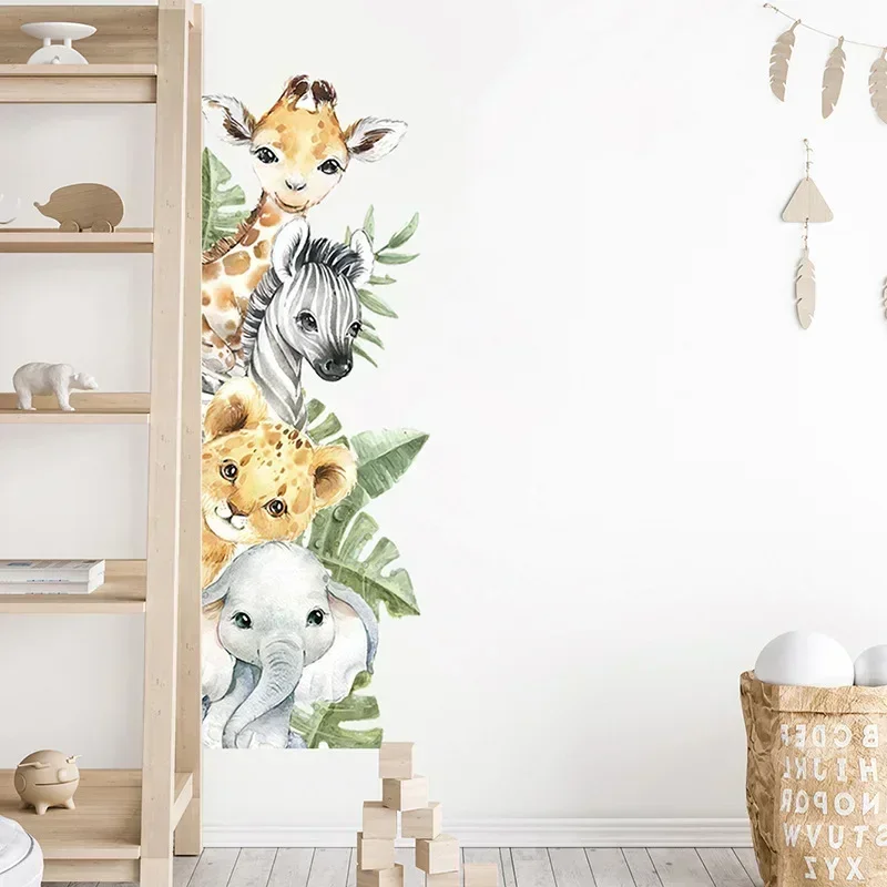 Door Stickers Jungle Animals Giraffe Elephant Wall Stickers for Kids Room Baby Nursery Children's Room Decoration Wall Decals wall stickers,children room decoration