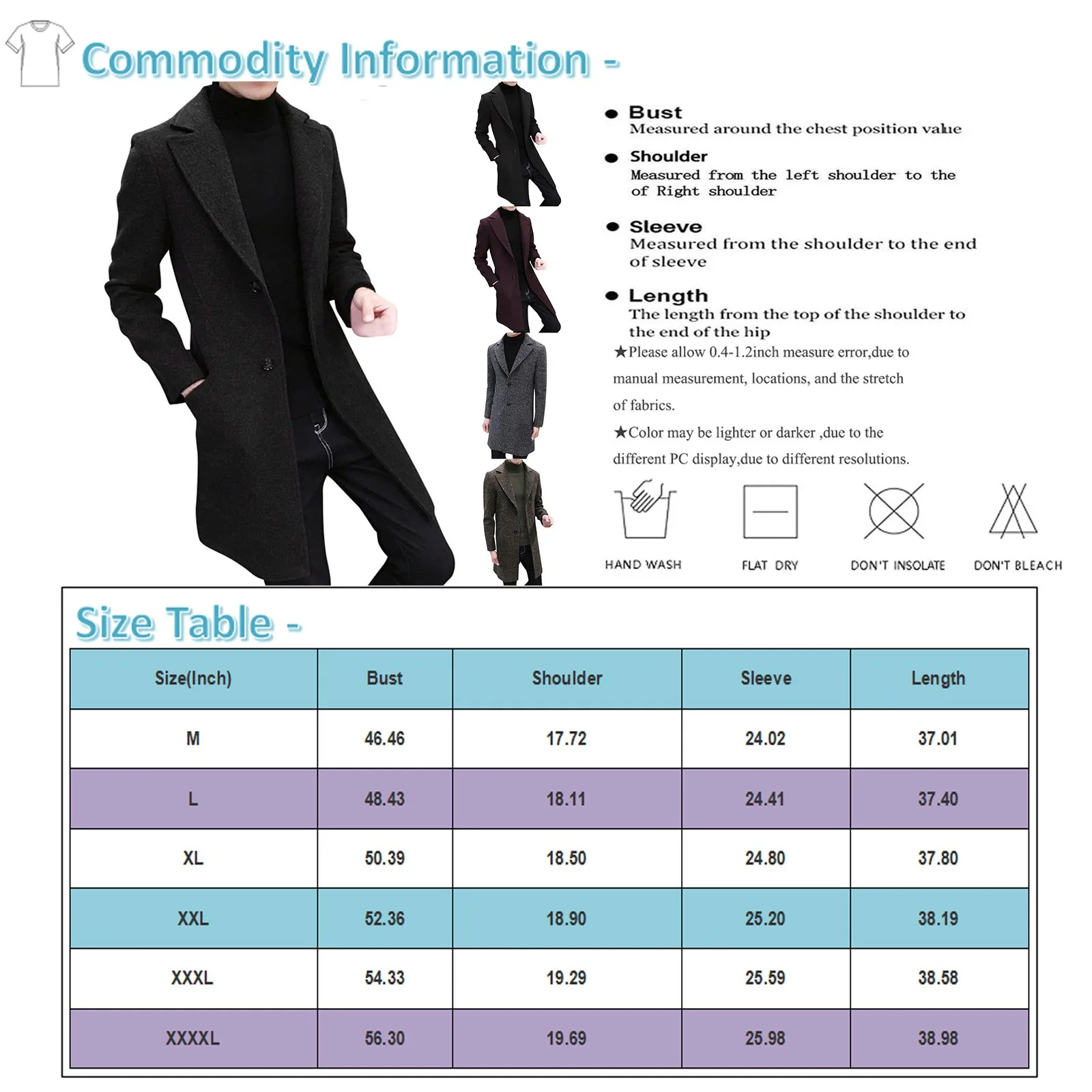Business Casual Winter Mens Autumn And Winter Slim Long Sleeve Fleece Woolen Coat Windbreaker Men'S Top Sobretudo Masculino