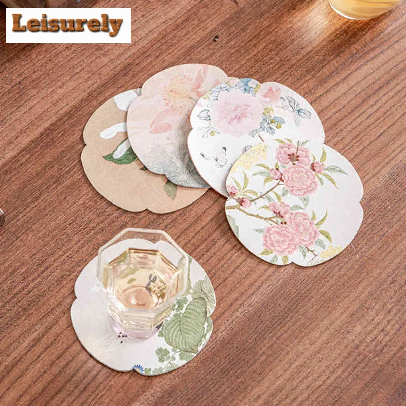 5pc/set Floral Double-sided Fabric Coasters Elegant Hot Pad for Coffee Cups Saucer Anti-scald Placemats Teacup Base Cafes Craft
