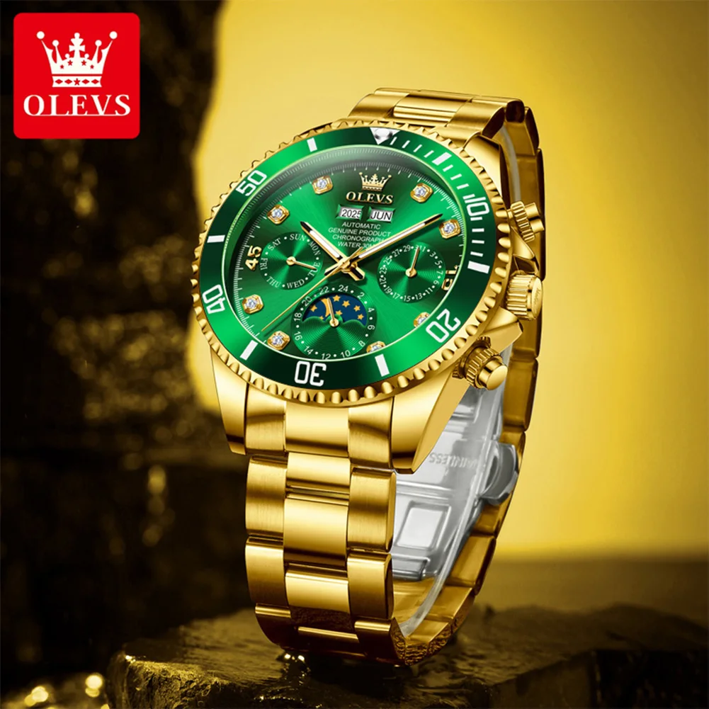 OLEVS 6729 Automatic Watch Man 24 Hour Moon Phase Mechanical Watch For Men Luxury 30M Waterproof Luminous Date Men's Wristwatch