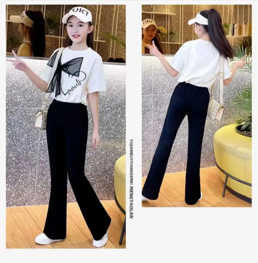 

6-14 Years Baby Big Girls Summer Clothes Children Kids Clothing Sets Short Sleeve Botton T Shirts +Pants Teenage Outfits