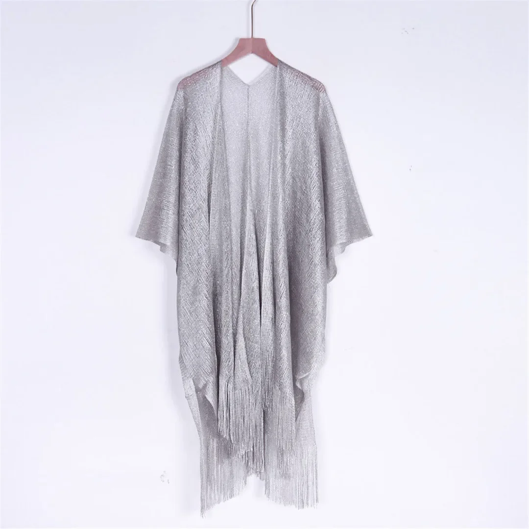 Sexy Fringe Tassel Mesh Sheer Shiny Knitted Tunic Beach Cover Up Cover-ups Beach Dress Beach Wear Beachwear Female Women