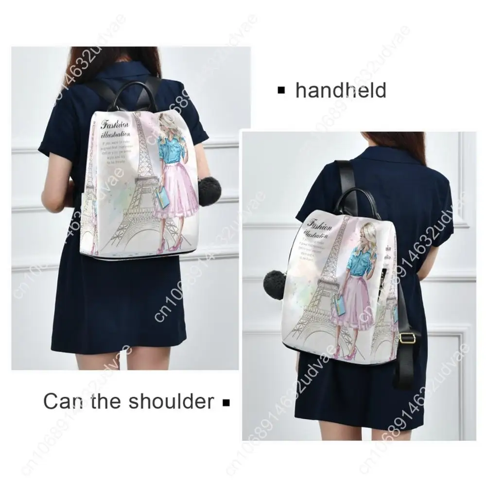 Waterproof Casual Women Backpack Purse Anti-theft Rucksack Mochila Eiffel Tower Printed School Shoulder Bag For Teenagers Girls
