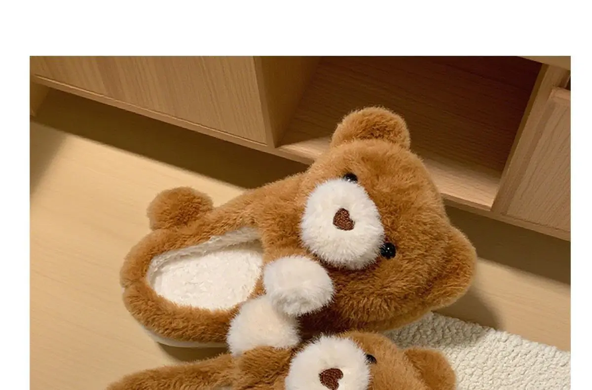 Kreative braune Umarmungsbär-Hausschuhe für Damen, stereoskopische Tierfell-EVA-Clogs, weiche, pelzige Kuschelbären-Hausschuhe für den Innenbereich – Detail 14