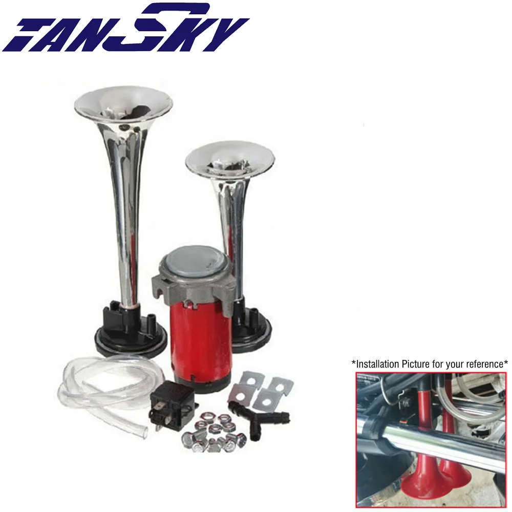 12V 135db Twin Trumpet Air Horn Compressor Set Kit Car Boat Truck For Ford Mustang 05-10 V8