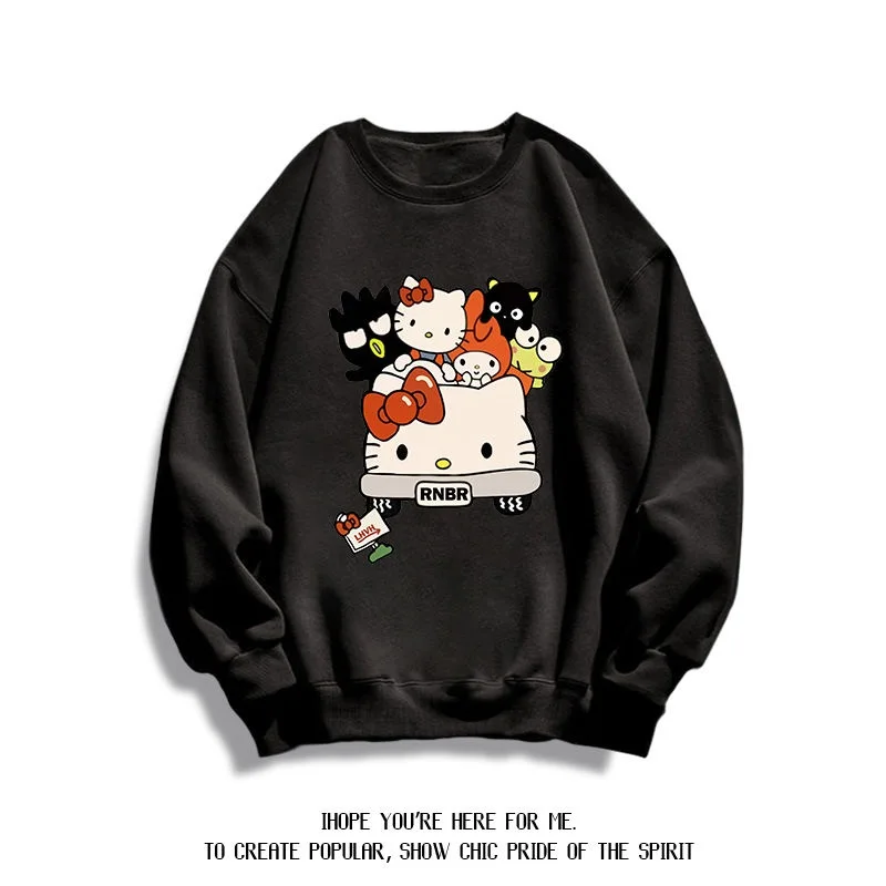 

Sanrios Hello Kitty Cotton Hoodie Women Y2K Anime Cartoon Printing Girls Kawaii American Street Autumn Winter Plus Velvet Top