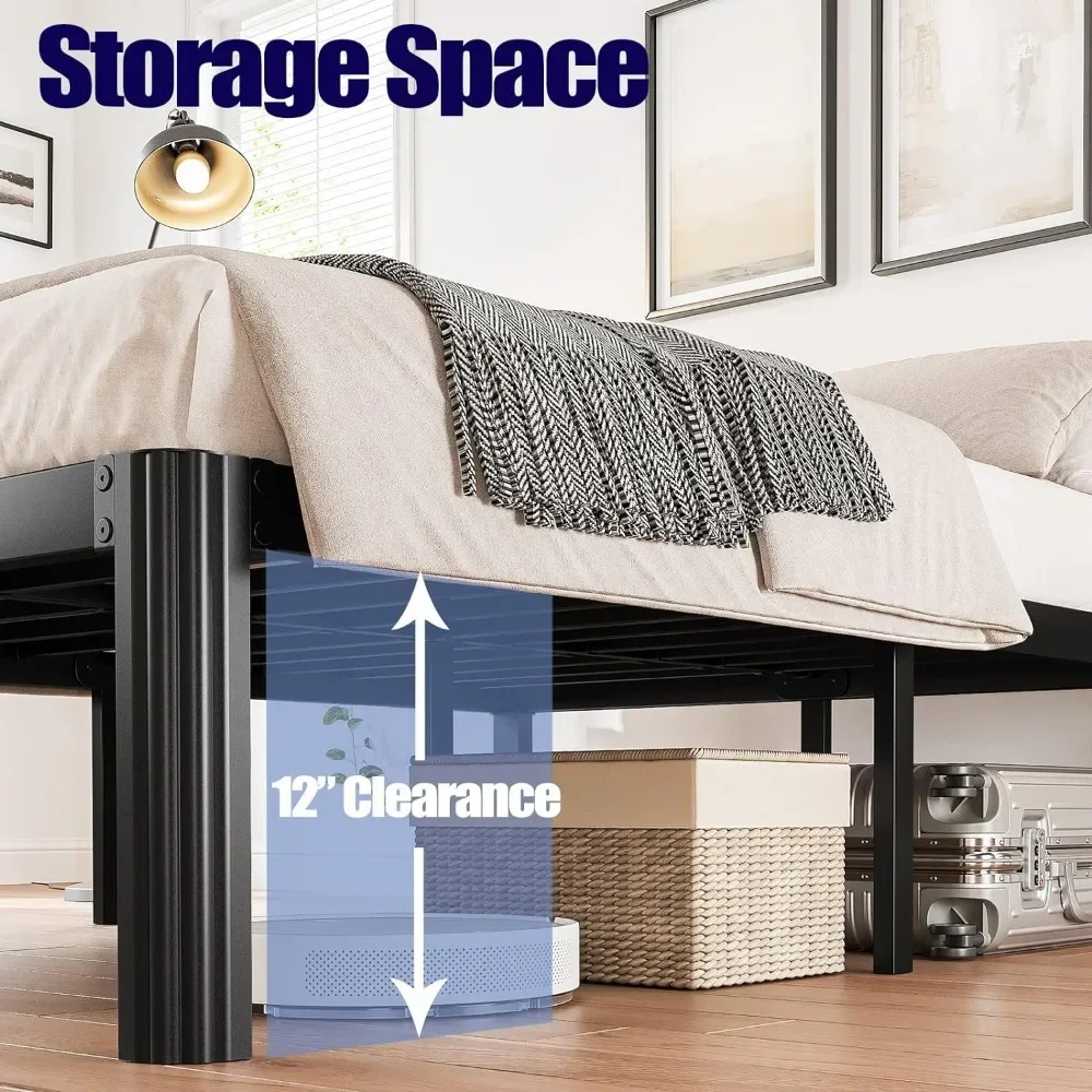 18in Heavy Duty Twin Bed Frame No Box Spring Needed, Metal Platform Bed Frame Twin with Round Corners, Easy Assembly