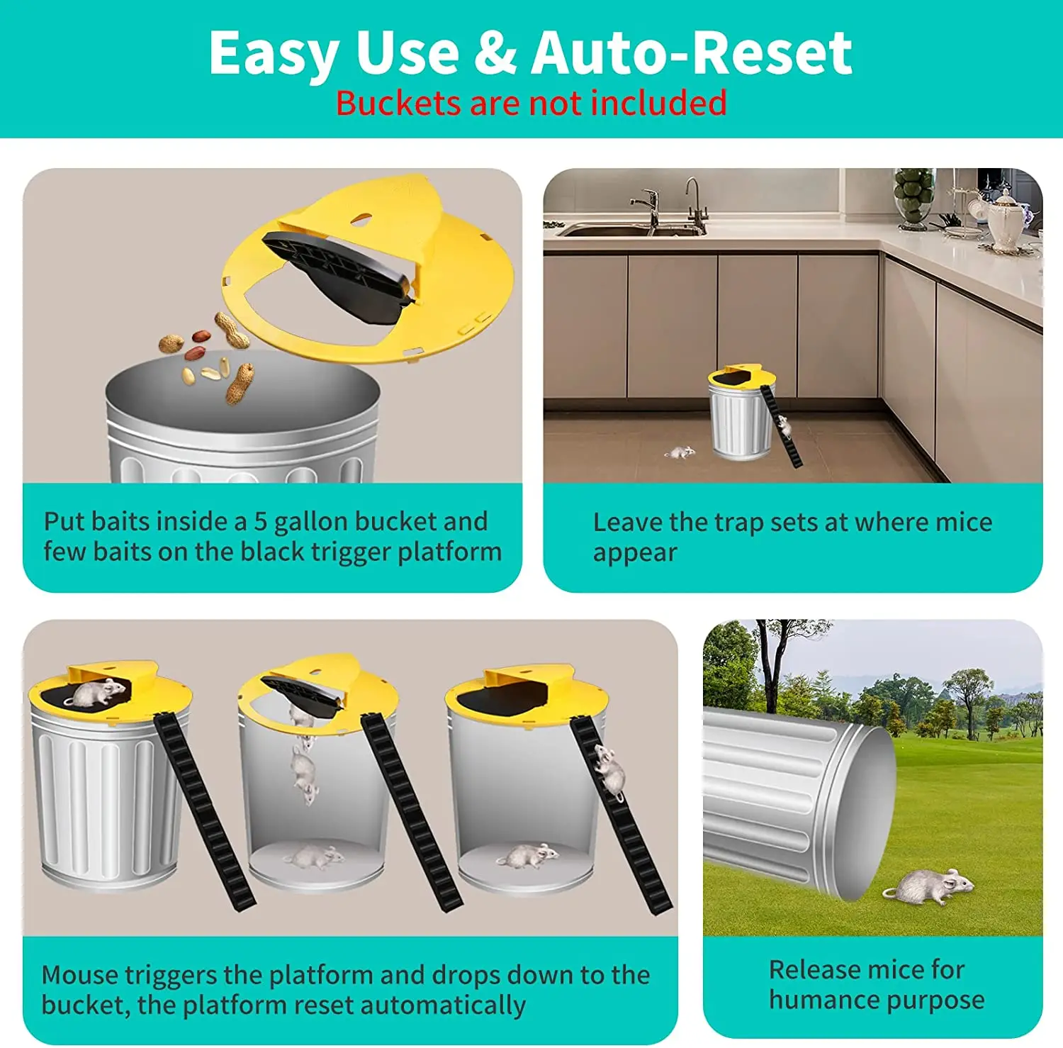 Humanized Mousetrap Flip Slide Bucket Lid Mouse Trap Reusable Easy