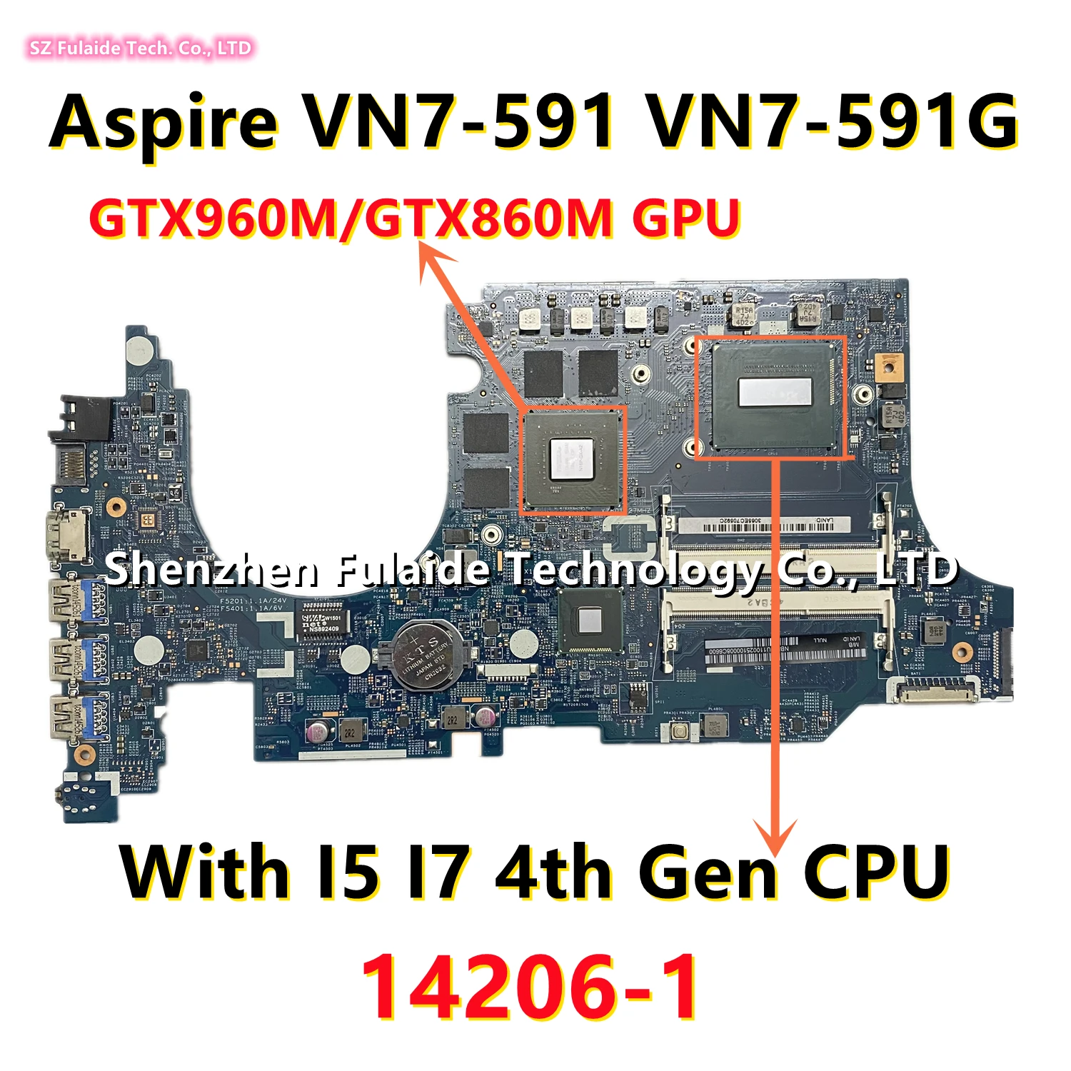 

14206-1 448.02W02.0011 для Acer Aspire VN7-591 VN7-591G материнская плата для ноутбука со стандартным i5-4210HQ ЦП GTX860M GTX960M GPU