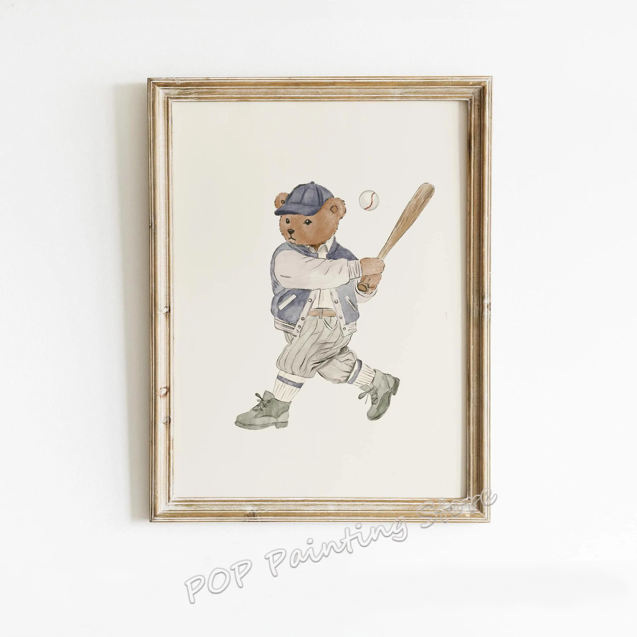 Dessin animé minimaliste garçon chambre mur Art Vintage Sport thème ours Baseball Football école maternelle impressions sur toile garçons enfant décor à la maison
