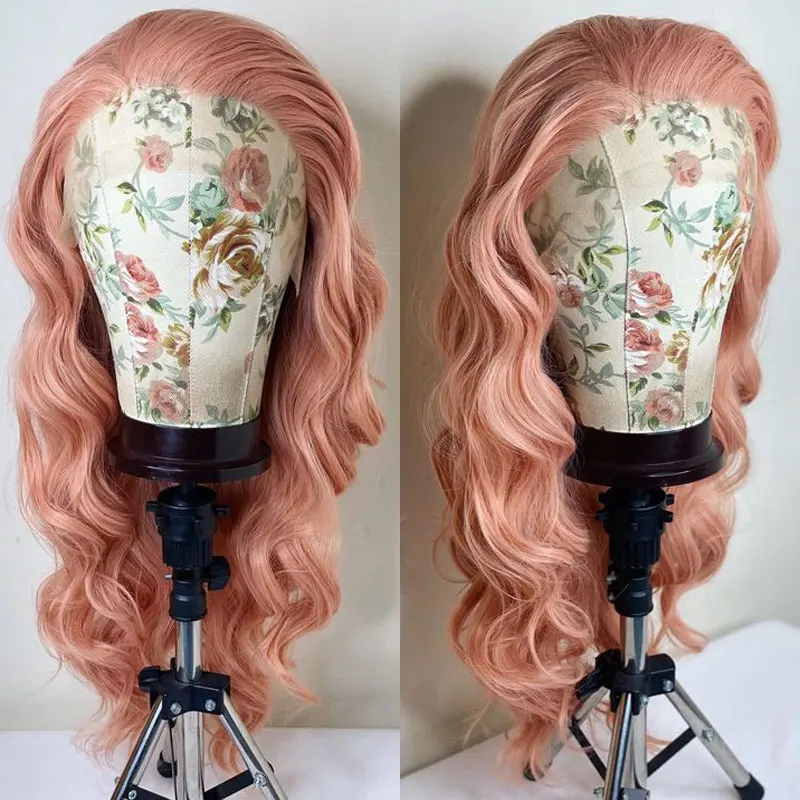 

Bombshell Peach Pink Loose Body Wave Synthetic 13X4 Lace Front Wigs Glueless High Quality Heat Resistant Fiber Hair For Women