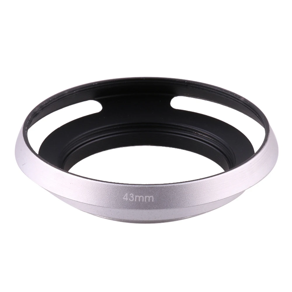 

Universal Slim Wide Silver 43mm Metal Screw-in Vented Short Lens Hood Camera Photography Accessory for Nikon Canon Sony Camera