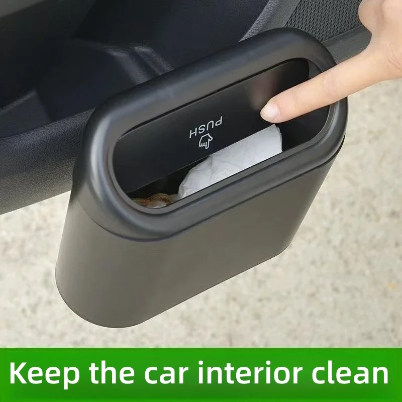 Car Trash Can 1L Portable Hanging Mini Car Debris Box ABS Square Pressing Trash Bin Auto Interior Storage Bin Accessories