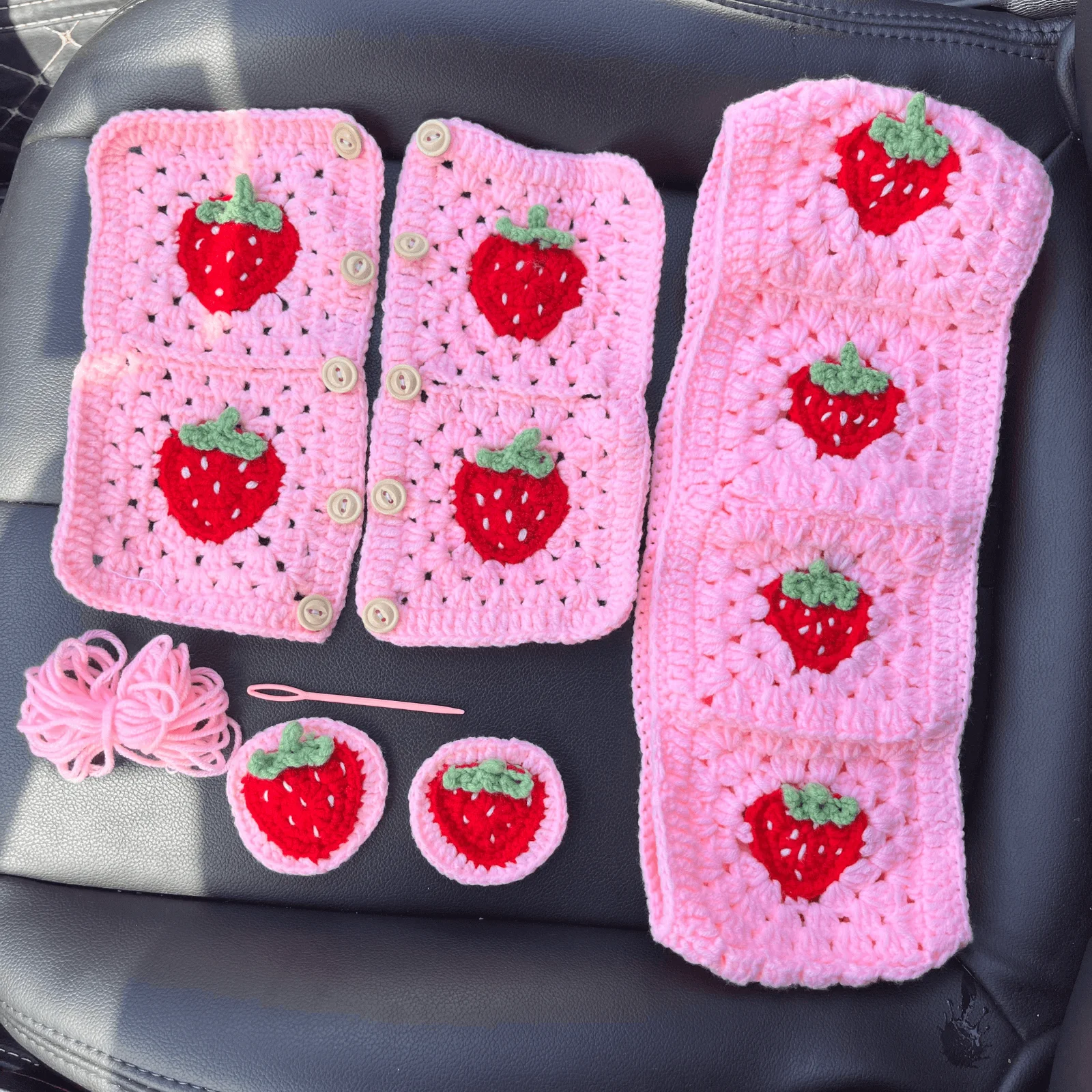 Handmade Crochet Strawberry Car Steering Wheel Cover