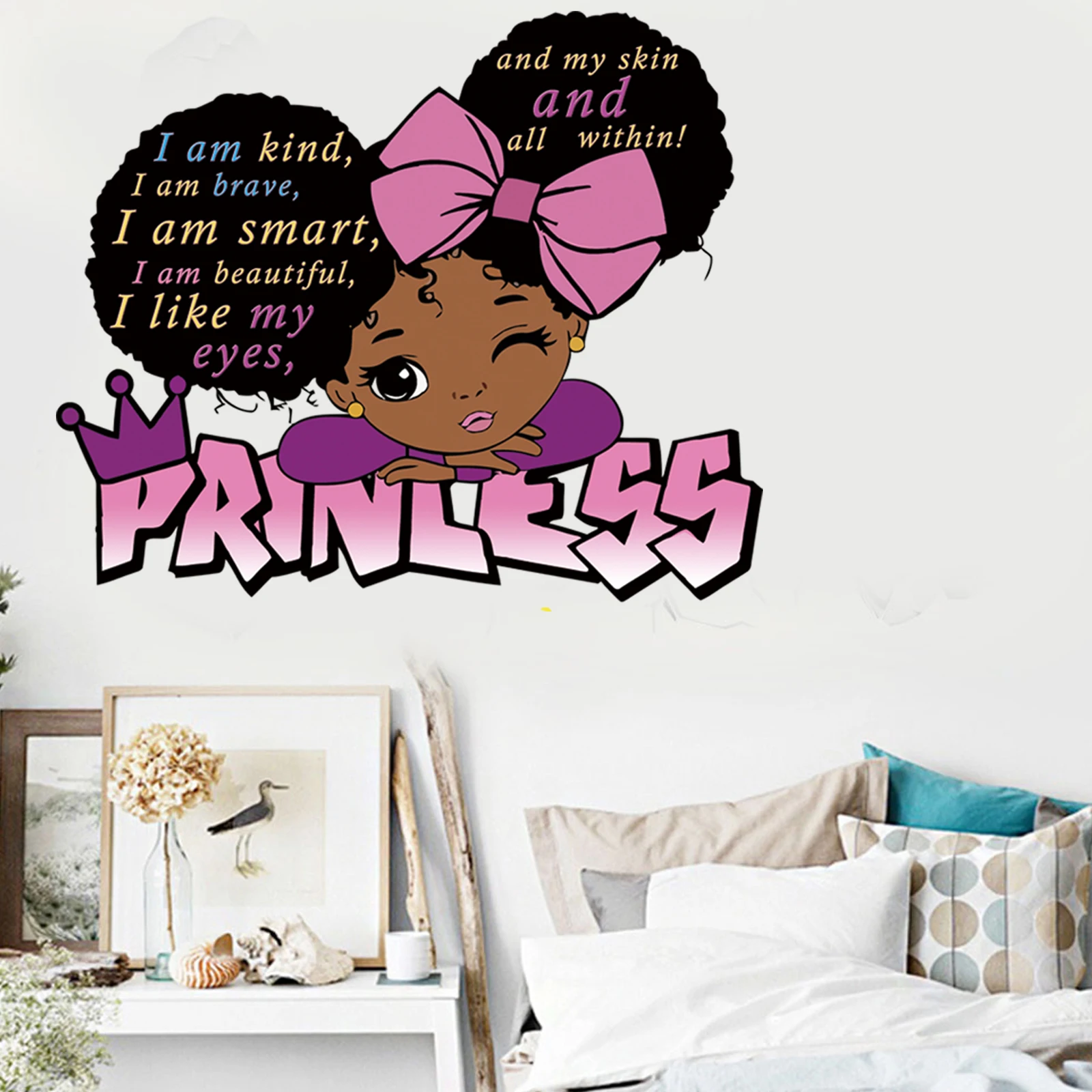 Big eyes Cute princess Wall Stickers For Kids Room mural Fairy tale Cartoon decals DIY Decor Girl