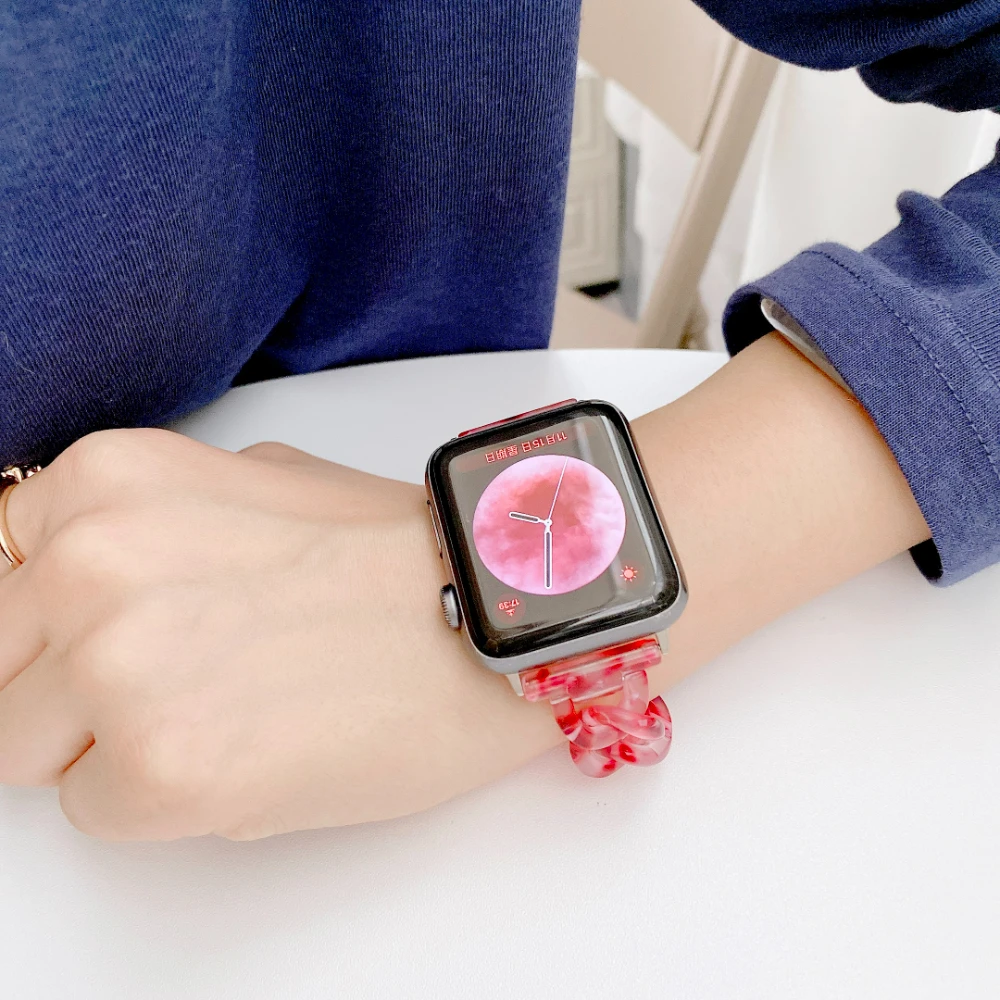 Resin Strap for Apple Watch Band 44mm 40mm 45mm 41mm 42mm 38mm Bracelet Wristband Correa for iWatch Series 765432SE 8 Ultra 49mm