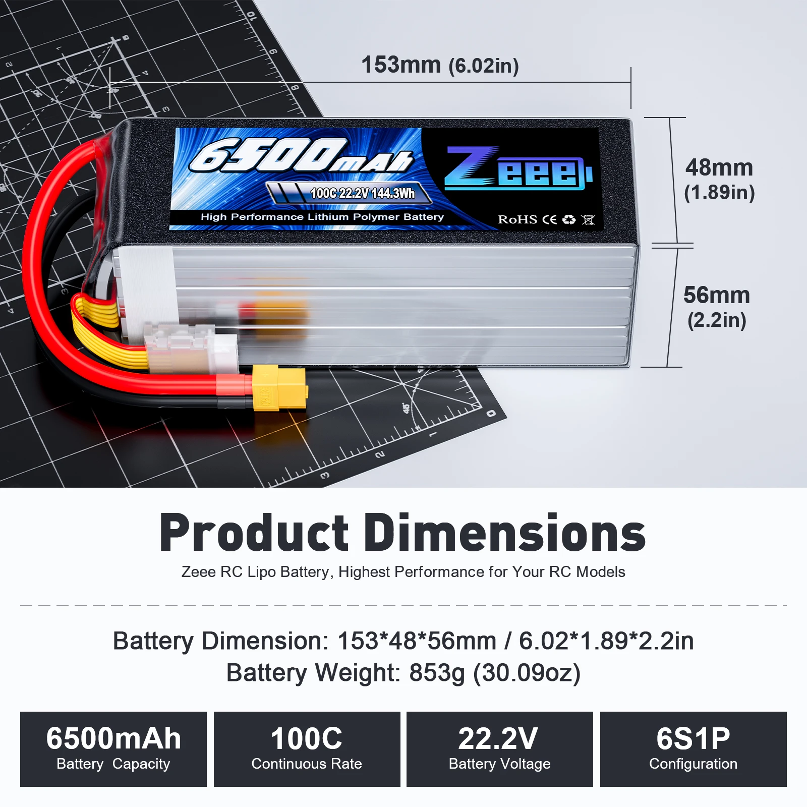 Zeee 6S 22.8V 7500mAh FPV ドローンバッテリー 22.2V 100C