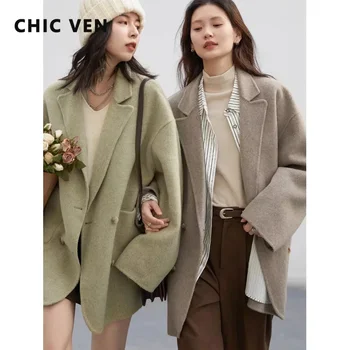 CHIC VEN Women's Woolen Coats Loose Casual Double Breasted Retro Double-sided Jacket Office Lady Outerwear Autumn Winter 2026 1