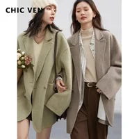 CHIC VEN Women's Woolen Coats Loose Casual Double Breasted Retro Double-sided Jacket Office Lady Outerwear Autumn Winter 2023 1