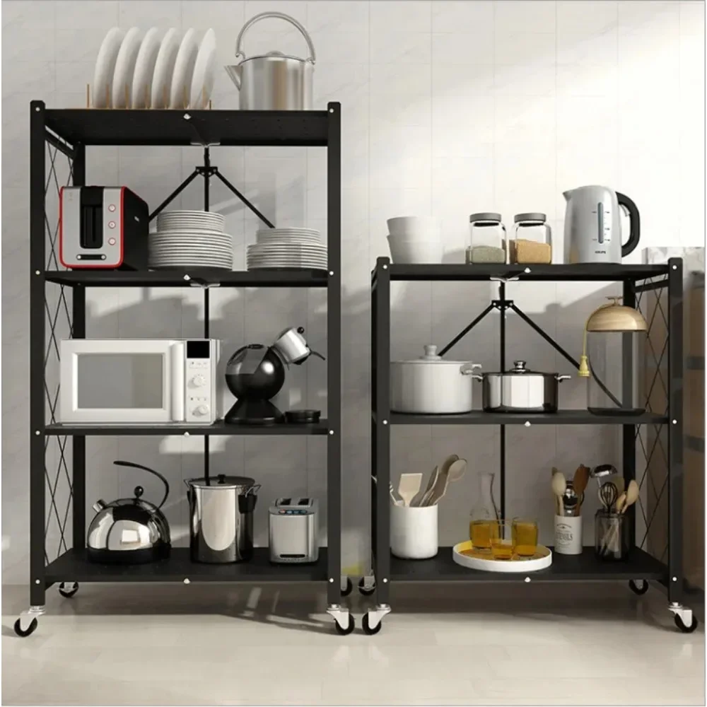 Installation-free folding kitchen rack standing storage shelving unit metal storage shelf room outdoor flower stand shelf storage rack