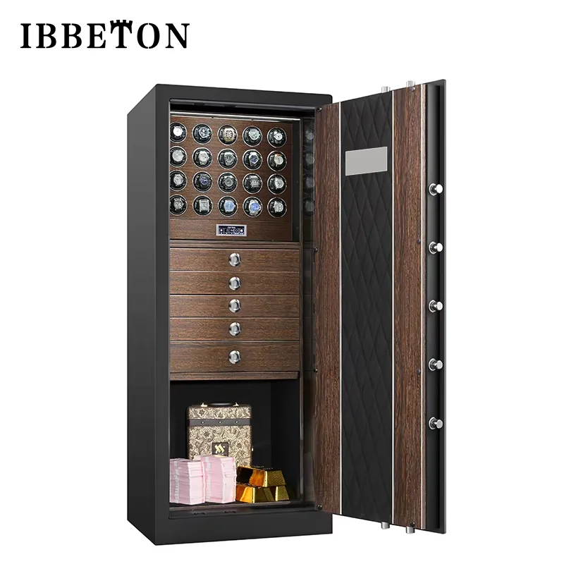 IBBETON 고급 피아노 래커 시계 와인더 보석 현금 안전 금고 자동 와인딩 컬렉션 도난 방지 캐비닛 보관 지문인식