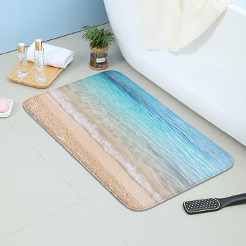 1 piece wave beach printed carpet summer spring bathroom entrance door mat living room bedroom sponge carpet ocean wind shell fl