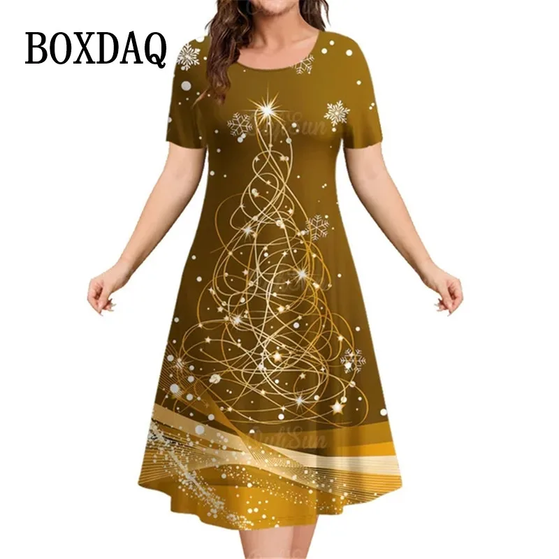 Christmas Women Dresses For Winter Christmas Snowflakes Print Short Sleeve  Dress Plus Size Casual O-Neck Loose Party Clothes New - AliExpress 200000345