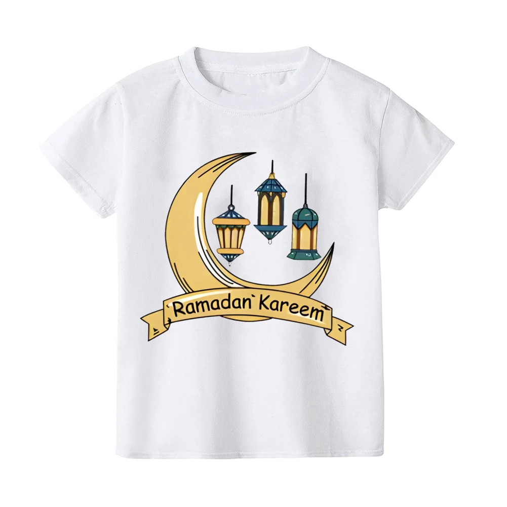 Ramadan&Moon Graphic Print Kids T-shirts Round Neck Boy Girl Tee Tops Short Sleeves T-shirt Summer Sports Child Clothing 6