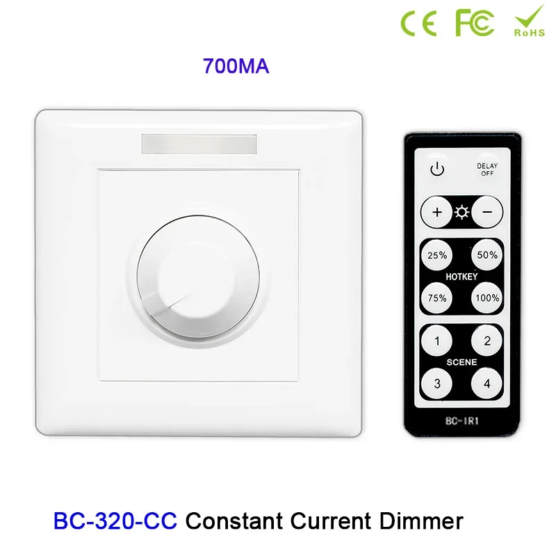 350mA/700mA Knob style LED Dimmer BC-320-CC Constant Current PWM Output signal with wireless IR remote LED Strip Controller set etcr010kd etcr025kd split type high accuracy dc leakage current sensor 0 100ma 20mv 1ma output signal applied widely