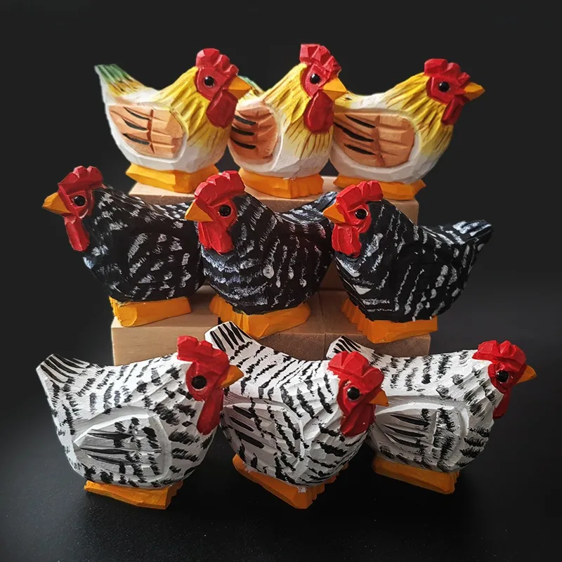 Handmade Wood Carved Rooster Figurines Creative Wooden Craft Painted Animal Art Decoration Desk Ornament Home Decor Unique Gift 1