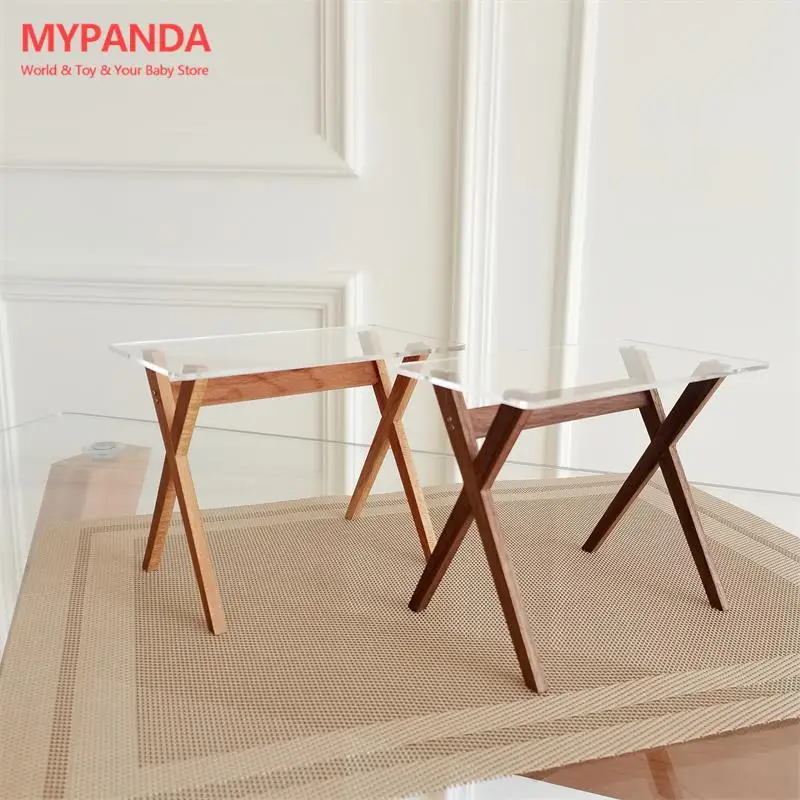 

1pc 1:6 Dollhouse Mini Glass Table Dining Table Office Desk Model Furniture Decor Model Kids Toys