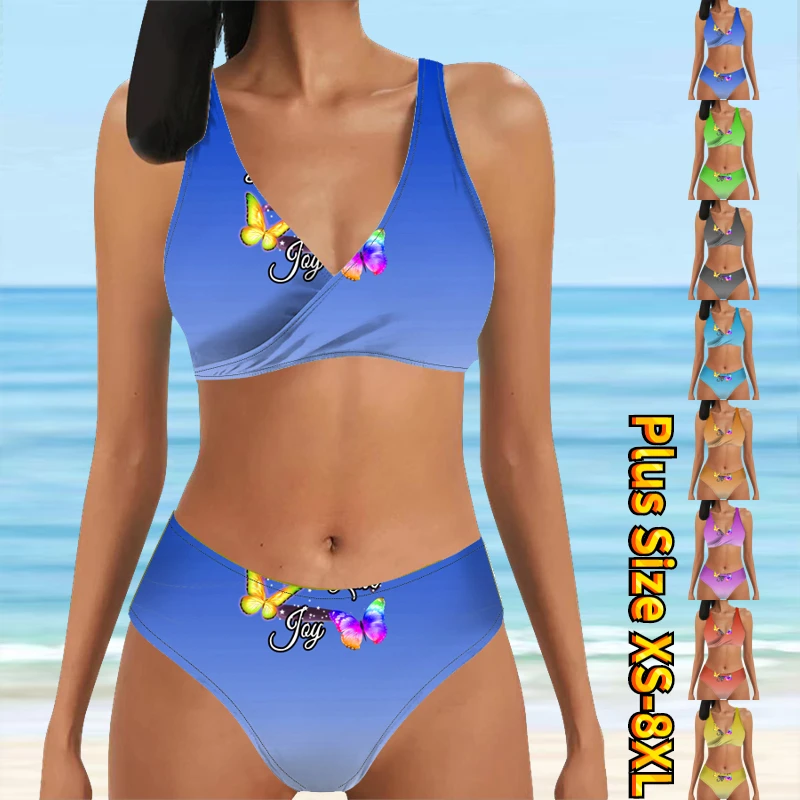 

2023 New Women Retro Bathing Suit Swimsuit Female New Design Printing Bikini Swimwear Summer High Waist Two Piece Set Bath Suit