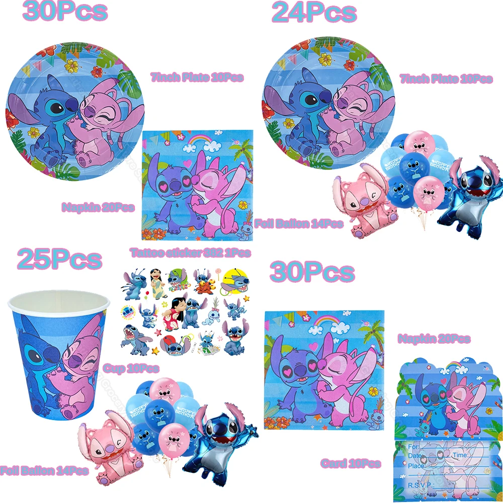 

Party Supplies Blue Pink Lilo&Stitch Tableware Paper Plates Napkin Tablecloth Boy Girl Birthday Party Decorations DIY Toy Gifts