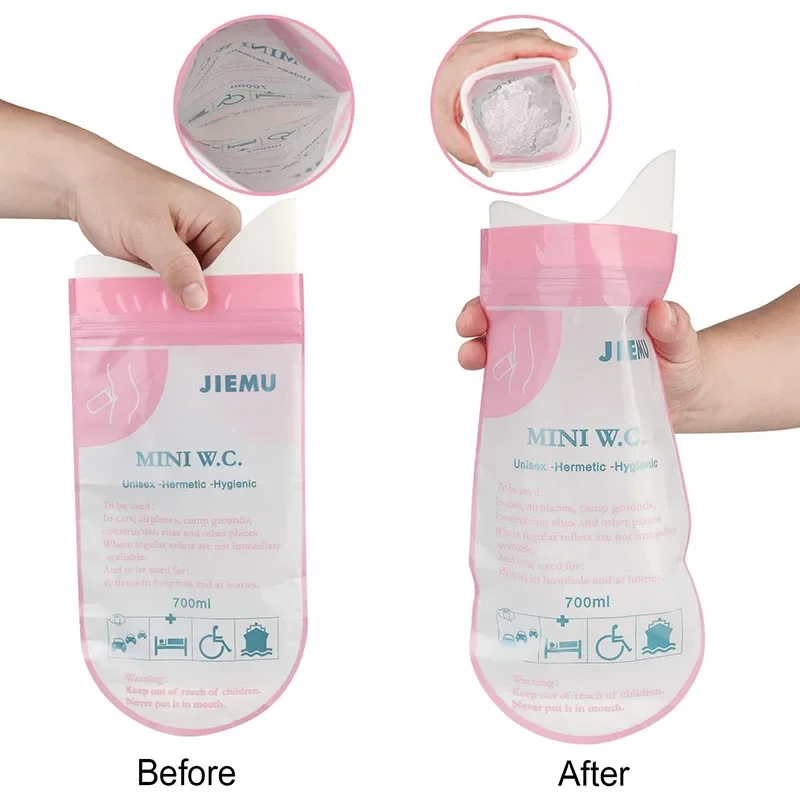 700ml 비상 휴대용 자동차 소변 주머니, 구토 주머니 미니 모바일 화장실 핸디 유니섹스 일회용 소변기 화장실 가방 핑크/그린, 4 개