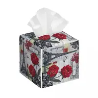Custom France Paris Eiffel Tower Tissue Box Cover PU Leather Square Flower Pink Facial Tissue Box Holder for Bathroom Toilet 1