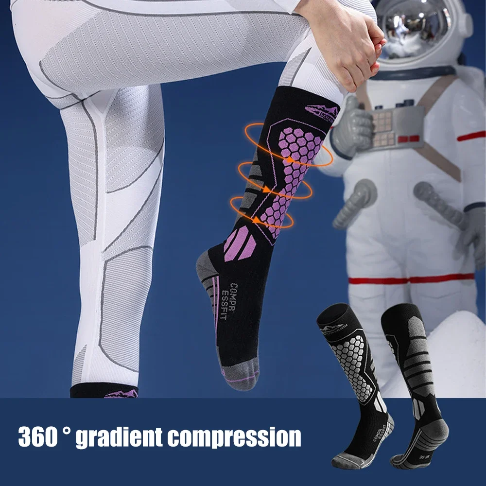 1 Pair Wool Thermal Ski Socks Thick Men Women Winter Long Warm Compression Socks for Hiking Snowboarding Climbing Sports